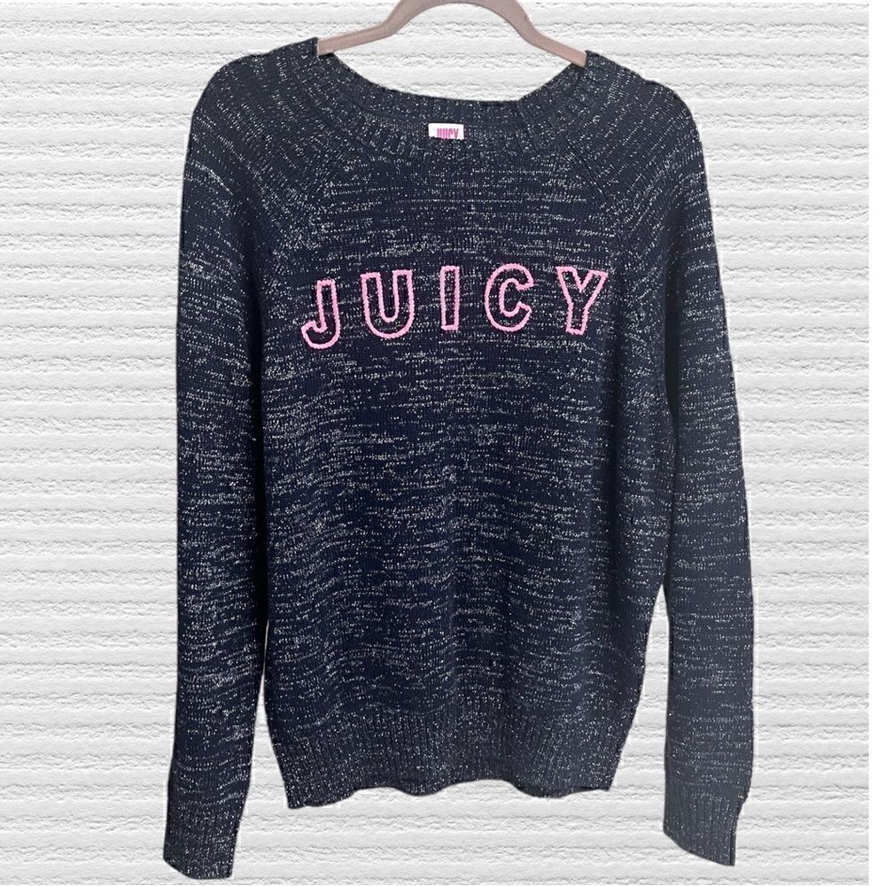 ‎Juicy Couture Blue Silver Crew Neck Logo Sweater